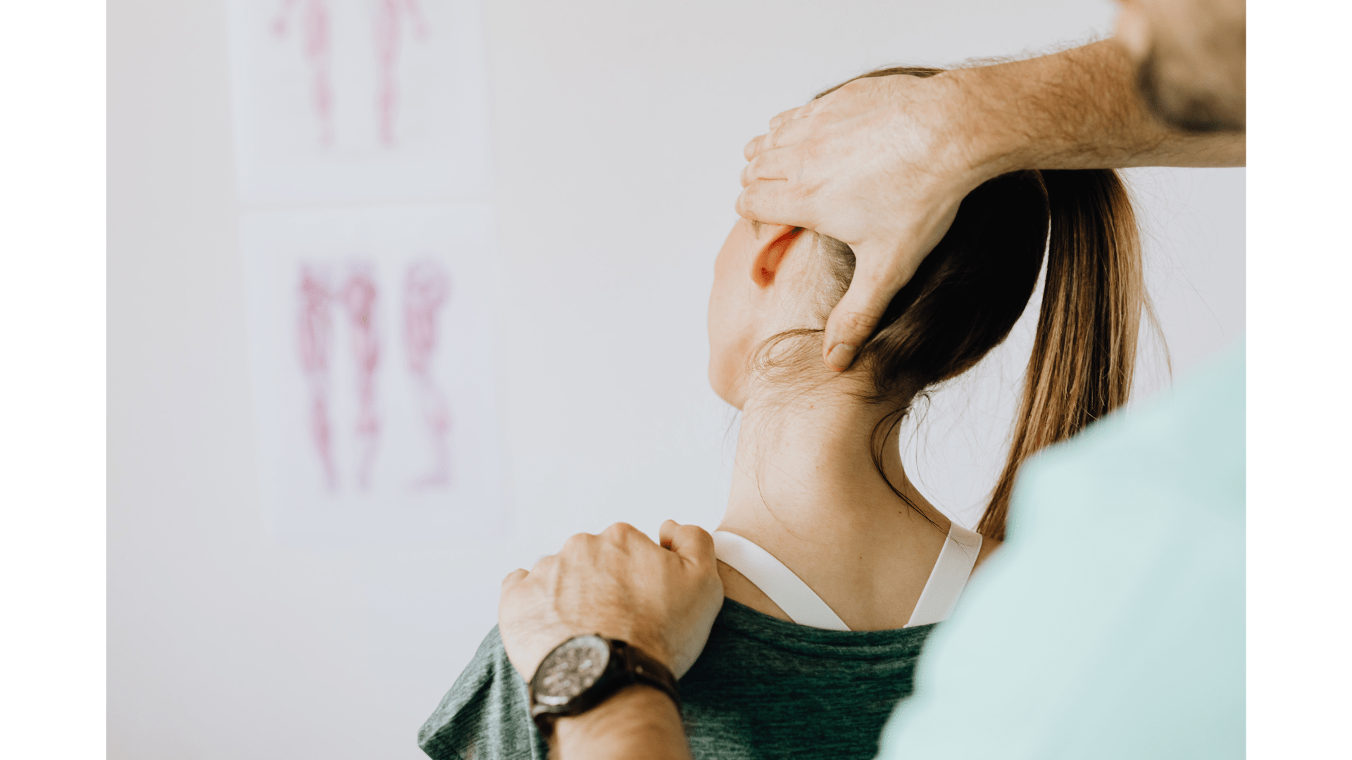 Practitioner gently stretching client neck with muscle energy techniques